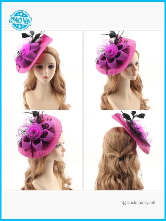 Vintage Fascinator Hat with Feathers and Net Veil Tea Party Derby Headpiece